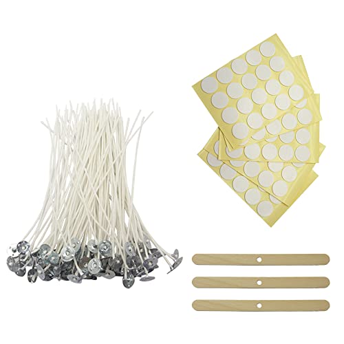 HARNIC 100 Stück kerzendochte Dochte für Kerzen Kerzendochte Set mit 100 Kerzendocht Aufkleber 3 Kerzendochthalter für Kerzenherstellung Cover