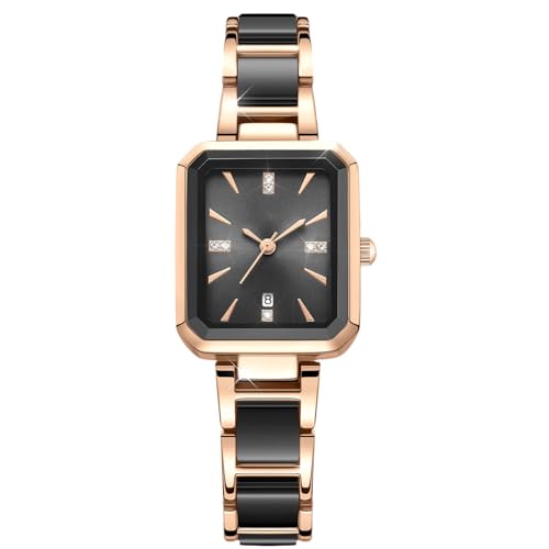 RORIOS Montres Affaires Dames Montre Analogique Quartz Montre De Poignet Classique Habillée Montre Semplice Carré pour Femmes Montre Bracelet Céramique Noir