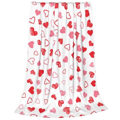 Valentine's Day Love Heart Throw Blanket, Lightweight Ultra Soft Flannel Blanket for Girlfriend Sweetheart, Pink Red Warm Cosy Fuzzy Throw Blanket for Sofa and Bed 50