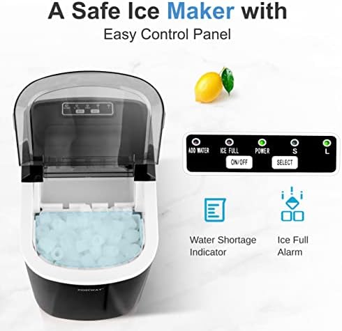 COSTWAY Ice Maker Machine, Portable Counter Top Electric Ice Maker, 12Kg Ice in 24 Hours, 2.2 L Water Tank, Automatic Self-Cleaning Ice Cube Making Machines with Ice Scoop and Basket (Black)