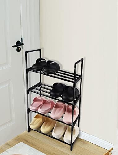 Ywinler 4 Tier Shoe Racks, Metal Shoe Storage Organiser Narrow Shoe Racks for Small Space Stackable Slim Shoe Shelf for Hallway, Entryway, Living Room, Black