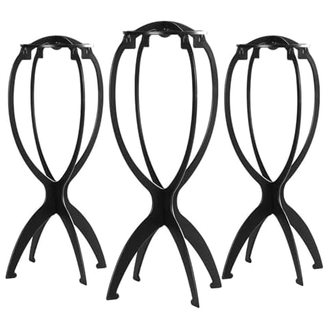 YXE 3 Pack Wig Stand Portable Wig Holder for multiple Wigs and Hats, 14 Inch Portable Wig Head Stand Display,Wig Stand Portable Collapsible Holder Durable Wig Display,Black Cover