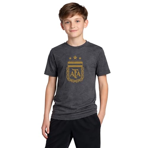 Icon Sports Officially Licensed Argentine Football Association Lionel Messi Cotton T-Shirt - Unisex Kids - AFA700CT Heather Charcoal YL