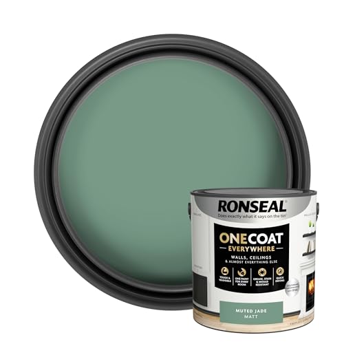 Ronseal One Coat Everywhere Paint Muted Jade Matt 2.5 L – Durable Interior Paint for Walls & Ceilings Smooth Finish Quick Coverage Ideal for Easy Home Projects