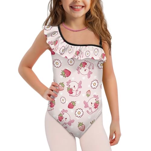 Girls Axolotl Ruffle One Shoulder Swimsuits with Backless Lightweight Breathable Bathing Suits Beach Swimwear2