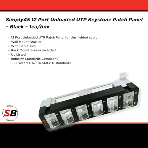 Simply45 Panel de Parcheo Keystone UTP de 12 Puertos Sin Cargar, Negro miniatura 2