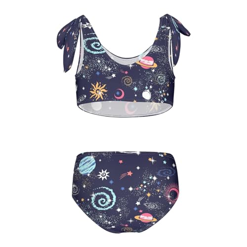 Image of Space Galaxy Stars Girls Swimsuit 2-Piece Hawaiian Beach Tankini Sets Colorful Little Girls' Kids Swimsuit 7-8T