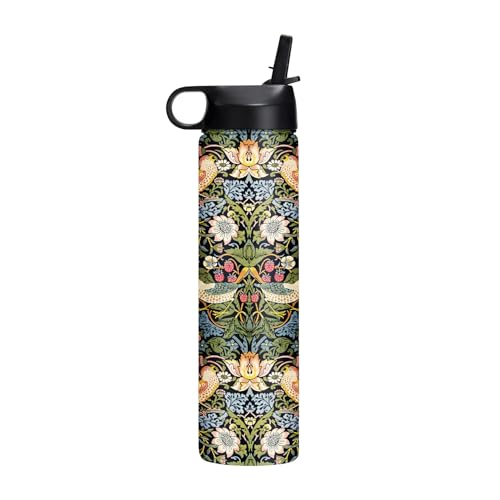 RainCaper 18/8 Stainless Steel Insulated Water Tumbler with Leak-proof Flip-straw Lid, | 24oz, BPA-Free, Double Wall for Hot & Cold | Travel-Friendly,Cup Holder Ready (William Morris Strawberry Thief)