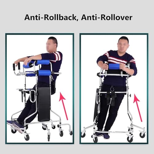 Andador plegable para personas mayores con asiento y frenos, diseño ligero de 8 ruedas para estabilidad, ayuda de rehabilitación multifuncional para hemiplejia, función de seguridad antiinclinación
