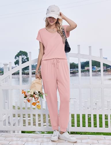 Image of Ekouaer Pajamas for Women Set Short Sleeve Lounge Set Jogger Pants Pjs Soft Sleepwear with Pockets S-XXL