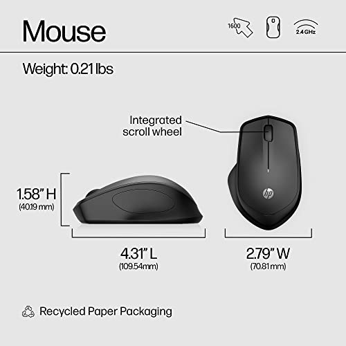 HP 280 Silent Wireless Mouse - Ergonomic, Right-Handed Design - 2.4GHz USB Wireless Connection - Multi-Surface Technology, 1600 DPI Optical Sensor - Win, Chrome, Mac OS - Up to 18-Month Battery Life - image 9