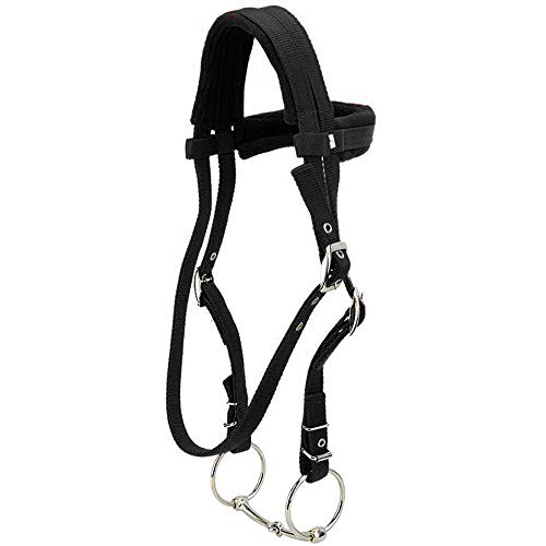 TopHomer Brida de caballo con rienda roja ajustable para caballo, caballo, cabeza de caballo, broca de caballo con cojín suave para caballo, color negro, mediano