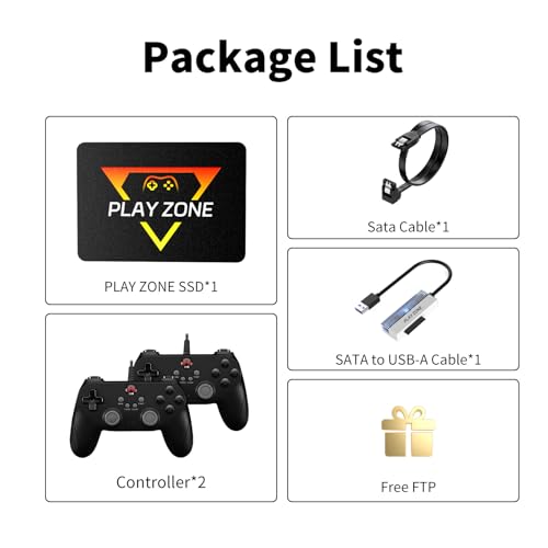 Image of Game Console HDD with 3 Game Systems, Video Game Console with Built in 16191 Games, Emulator Console has 80+ Emulators, Game SSD for PC (Playzone-BTBW)