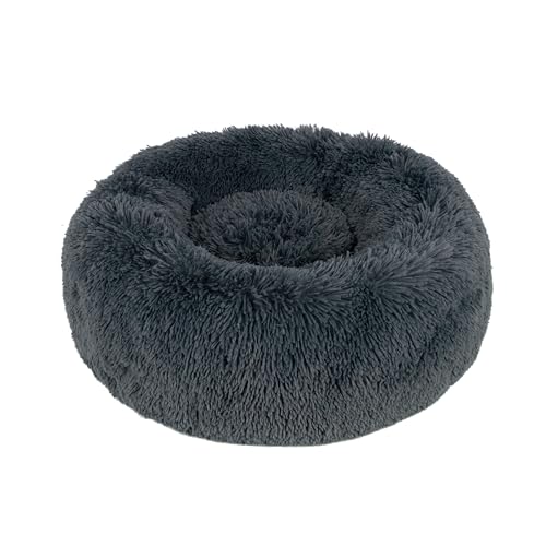 Image of Best Pet Supplies Round Calming Dog Bed for Small, Medium & Large Dogs, Plush Donut Cuddler Pet Bed w /Raised Rim for Head, Neck Support, Anti-Slip Bottom Washable Bed - Gray, 24 x 24 x 7