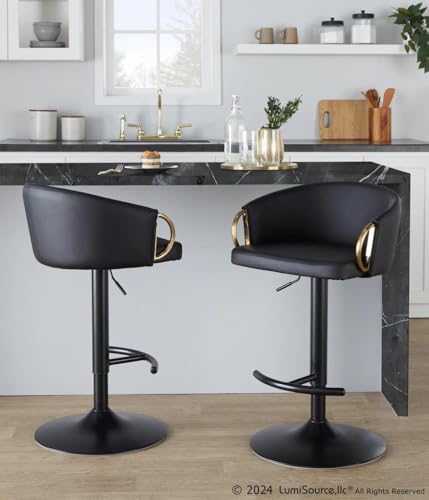 Image of Dream Furnishing - Set of 2 Bar /Kitchen Chairs 360 Degree Rotatable Swivel Elegant Classy & Comfortable Chair with Golden Base and Velvet Fabric (2 Chairs) (Black-Black)