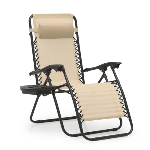 MoNiBloom Cadeira de gravidade zero para ambientes externos, dobrável, espreguiçadeira, para uso externo, reclinável, cadeira de praia para adultos, creme
