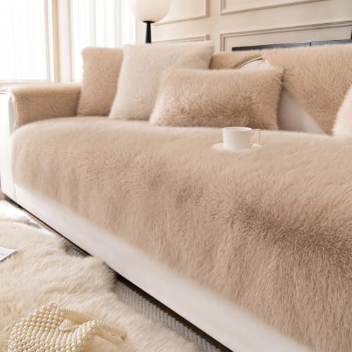 ShowyLive Funda Sofa Chaise Long 1 2 3 4 Plazas Protector de Cubre Sofa- Fundas de Terciopelo Suave Antideslizante Antiarañazos para Perros Gatos (70 * 150 CM, Caqui)