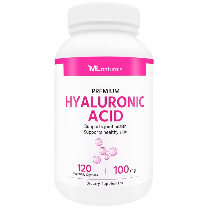 ML Naturals Premium Hyaluronic Acid 100 mg 120 Vegetable Capsules, One a Day (4 Month Supply), Premium Quality, NSF-Certified & cGMP-Compliant.