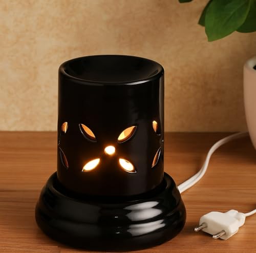 Image of Mkd2 Rise Ceramic Oil Diffuser Electric I Aroma Diffuser Oil Burer, Small (4.5 inch, Black) for Aromatherapy | Home Decor and Fragrance