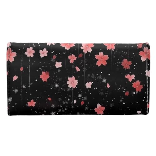 Image of AFPANQZ Womens Trifold Wallets Large Capacity Wallet, Cherry Blossom Pink Luxury Three Fold Coin Purse Long Rfid Slim Card Holder Purse