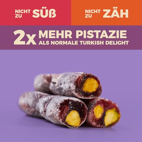 Türkische Süßigkeiten von Zest Delites, Vegane Süßigkeiten mit 30% Pistazien, Türkische Süssigkeiten, Lokum, Orange, Vanille, Granatapfel und Schwarzbeeren, 250g