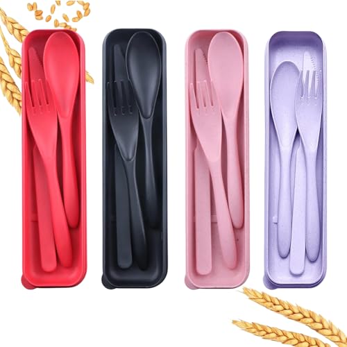 4-Pack Wheat Straw Travel Utensil Set, Reusable Fork Spoon Knife