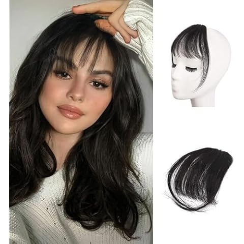 BARSDAR Clip in Bangs - Human Hair Bangs Clip in for Women - Black Wispy Hair Bangs Clip in Real Human Hair Bangs Extensions Natural Hair Clip in Bangs Hairpieces Daily- Natural Black Cover