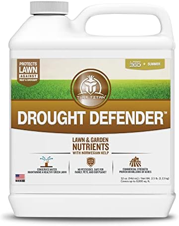 Turf Titan Drought Defender - Liquid Lawn Fertilizer Concentrate - Kelp Fertilizer for All Grass Types and Vegetables - Liquid Fertilizer for Lawns During Summer - 32 oz