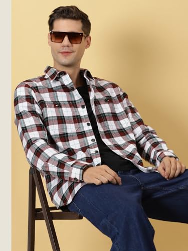 Image of Thomas Scott Men's | Checks | Full Sleeve | Regular Fit | 100% Cotton | Double Pocket | Spread Collar | Casual Shirt