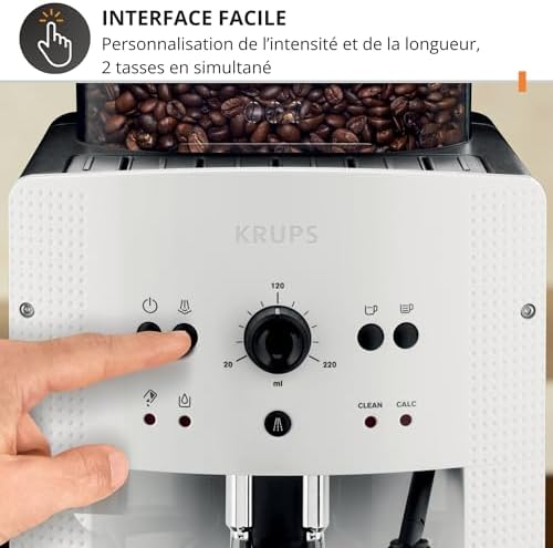 KRUPS Machine à café broyeur grain, 2 expresso simultanés, Nettoyage automatique, Buse vapeur Cappuccino, Essential blanche EA810570 - Image 5