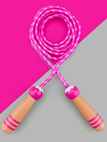 Jump Rope For Kids, Lorvain Kid Jump Ropes For Girls Boys Skipping Rope For Kids With Wooden Handle Cotton Braided Outdoor Fun Activity -Rose Red #TOP2