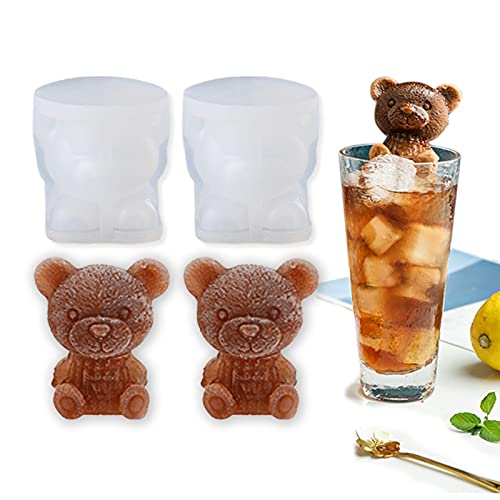 Lot de 2 moules à glaçons en silicone en forme d'ours, pour boissons fraîches, recyclables et faciles à démouler Cover