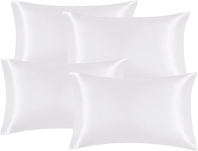 EHEYCIGA Satin Pillow Cases 4 Pack White, Silky Pillowcases for hair and skin with Envelope Closure, Standard Size, 50x75 cm