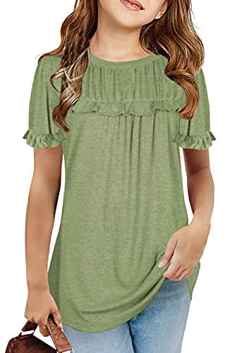 Image of Haloumoning Girls Crew Neck T Shirts Peplum Babydoll Tops Tees 4-15 Years | Girls T-Shirts, Casual Loose Tunic Tops, Cute Ruffle T Shirts, Short Sleeve Shirts, Long Sleeve Blouse