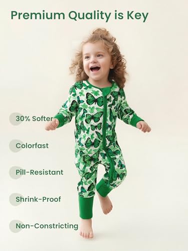 Image of Unisex Baby Bamboo Viscose Long Sleeve Romper, Cute Prints Zipper Footless Jumpsuit, Toddler One-Piece Outfits