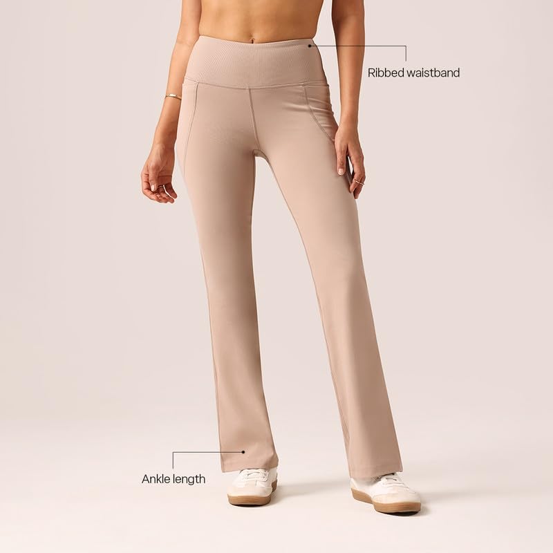 Image of BlissClub Ultimate Flare Pants for Women Upto 5'4 ft | Ribbed Waistband, 4 Pockets | High Waist Trousers and Formal Pants for Office wear