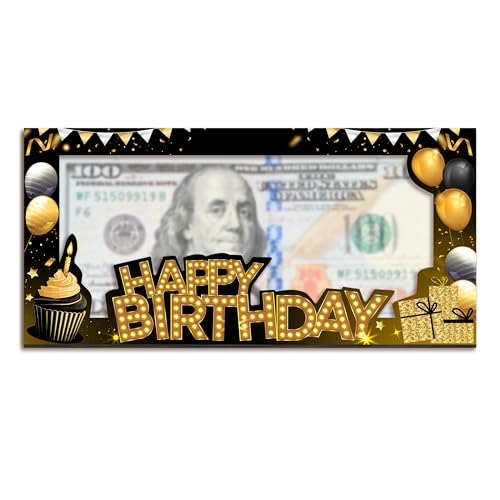 Wooden Birthday Money Holder, Happy Birthday Gifts For Friends Boys Girls, Black Gold Cash Holder Holiday Party Supplies -04