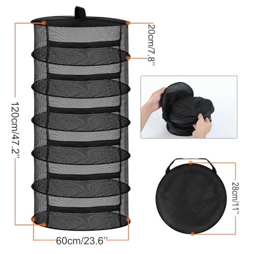Image of Desy & Feeci Drying Net Herbs 6-Layer Hanging Herbs Drying Rack Drying Net with Zippers, Black, 23.6 x 47.2 in (60 x 120 cm)