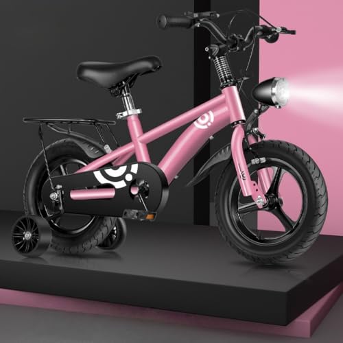 AOUMK 子供用自転車 補助輪付き 12/14/16/18インチ 2-12歳 高さ調節可能 キッズバイク 誕生日プレゼント バランス感覚養成 高炭素鋼素材 組み立て簡単、安全で耐久性があり子供自転車LEDライペダルとハンドブレーキ付き 男の子 女の子 (