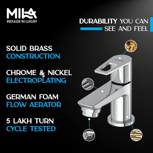 Image of Mila Floro Brass High Reach Pillar Tap | Chrome Finish | 5.3 inch Long Spout Faucet | Ergonomic Single Knob | Anti-Leak inch BSP Spindle | Deck Mounted | Cold Water Use Only | 12-Year Warranty