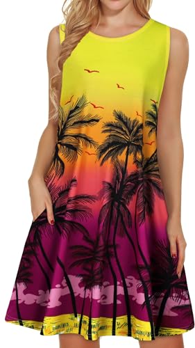 Image of elescat Women's Summer Dresses 2026 Beach Casual Sleeveless Floral Print Tank Loose Sundress with Pocket