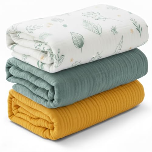 Image of Muslin Swaddle Blankets for Newborn, 3 Pack Soft 100% Cotton Baby Receiving Blanket, Swaddle Wrap Burp Clothes, Large 43 x 35 inches, Oeko-TEX Certified