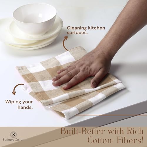 Image of Buffalo Check 4 Pack Kitchen Towels, 16x26 Inches, Classic Farmhouse Plaid Dish Towel, 100% Cotton, Absorbent, Washable for Drying Dishes, Cleaning, Everyday Kitchen Use, Beige White