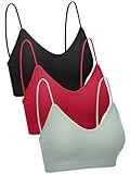 3 Pieces Neck Women Bra Seamless Padded Camisole Bandeau Tube Bra with Elastic Straps (Black, Green, Wine Red, S-M)