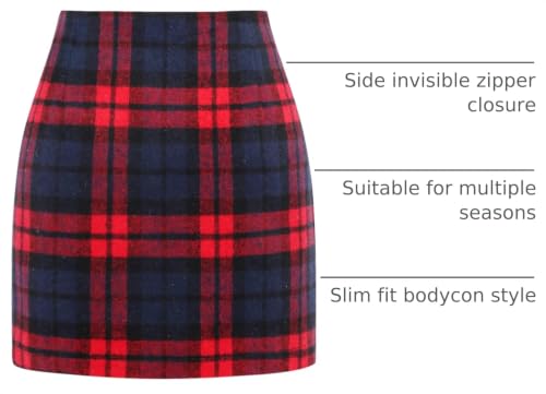 Image of IDEALSANXUN Womens High Waist Plaid Skirt Bodycon Pencil Wool Mini Skirts