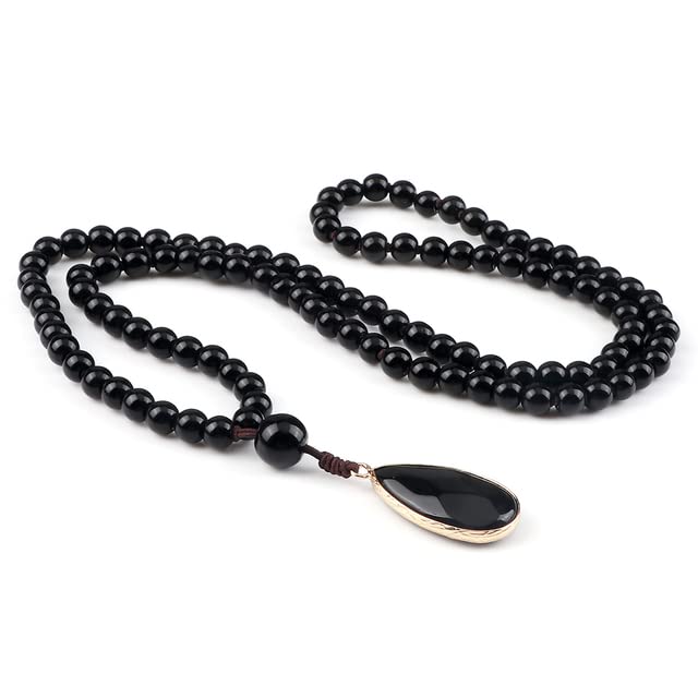 Design elegante: questa collana in perle di onice nero naturale è un accessorio di preghiera buddista raffinato ed elegante, perfetto per occasioni speciali e cerimonie religiose