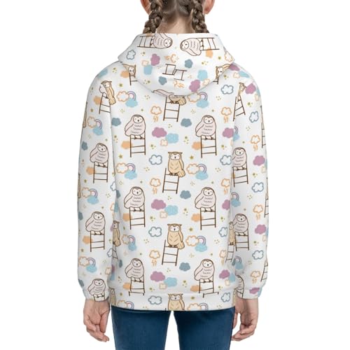 Cartoon Owl Kids Pullover Hoodies Boys Sweatshirts Girls Athletic Clothes with Pocket4