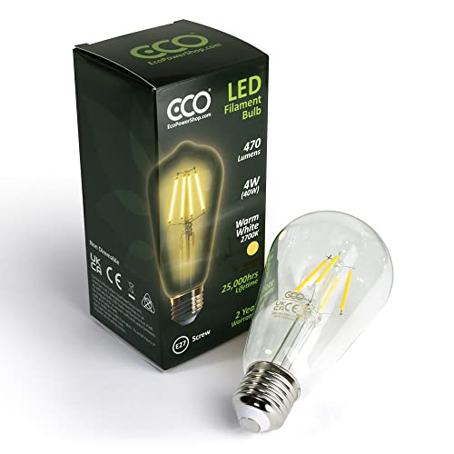 ECO Vintage LED Edison Light Bulb, ST64 Pear Shape, E27 Screw, Clear Glass, 40W Equivalent, 4W LED, 470 Lumens - Image 2