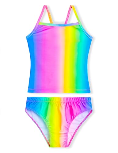 Image of Girls Tankini Swimsuit Two Piece Bathing Suit Colorful Toddler Kids Ruffle Swimwear Adjustable Strap Summer Beach