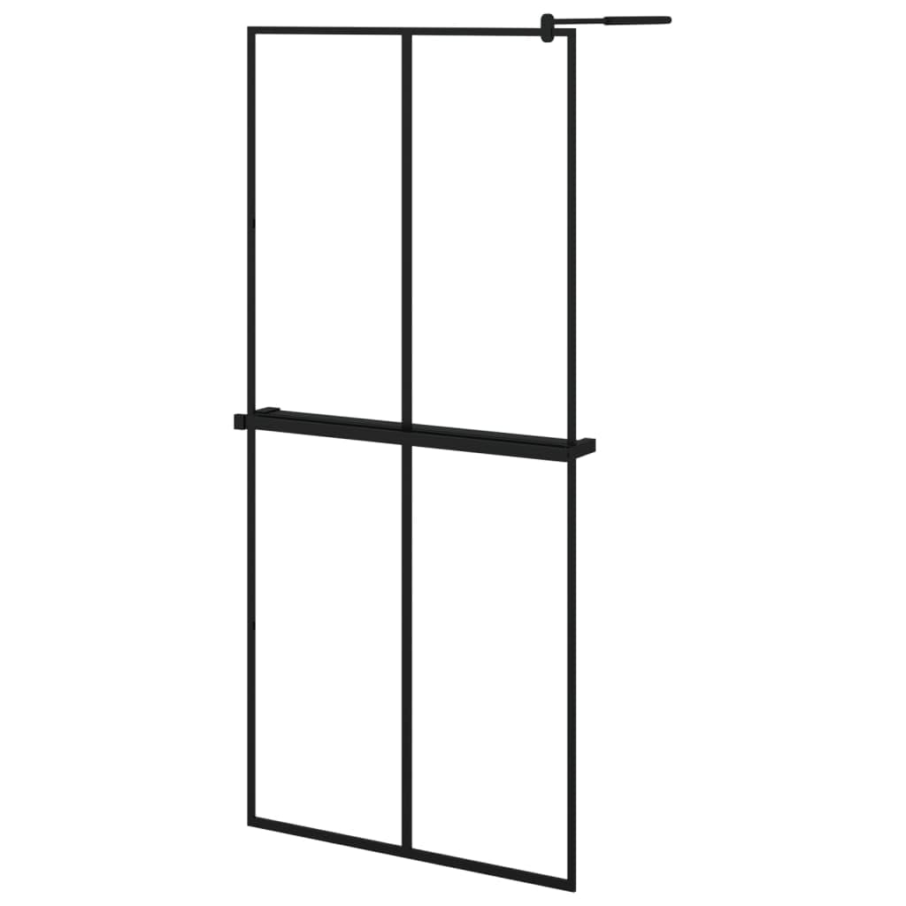 Mampara Ducha con Estante Vidrio ESG y Aluminio Negro 90x195 cm, Mampara Bañera, Mampara Baño Ducha, Cabina De Ducha, Mampara Baño - 3185456